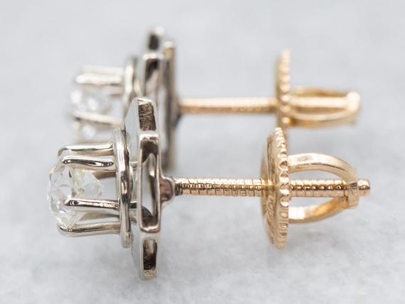 Vintage 14K Gold Old Mine Cut Diamond Hexagon Stu… - image 3