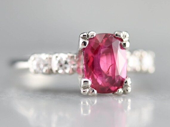 Platinum Ruby and Diamond Ring, Retro Anniversary… - image 2