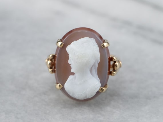 Sardonyx Cameo Yellow Gold Ring, Large Cameo Ring… - image 2