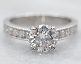 Platinum Diamond Engagement Ring, 1.05 Carat Round Brilliant