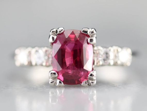Platinum Ruby and Diamond Ring, Retro Anniversary… - image 1