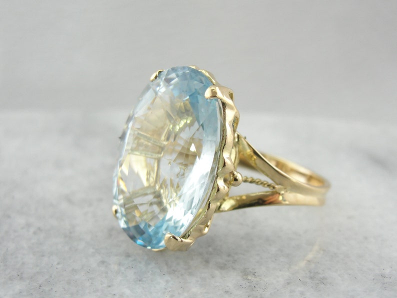 Large Aquamarine Gold Statement Ring, Pale Blue Aquamarine Cocktail Ring, Vintage Cocktail Ring, March Birthstone, ZT04TJ image 2