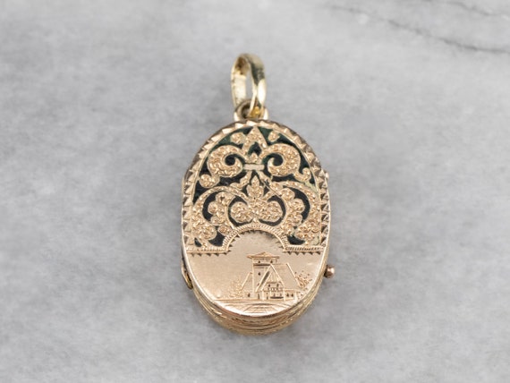Victorian Revival Locket Pendant, Enamel Gold Loc… - image 2