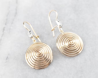 Gold Spiral Drop Earrings, Modernist Earrings, Diamond Drop Earrings, Gift for Her, Statement Earrings, 5TAP6M70