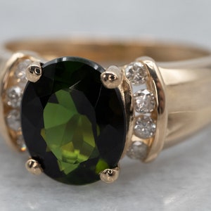 Modern Green Tourmaline and Diamond Ring, Gold Tourmaline Ring, Green Stone Ring, Birthstone Ring, Anniversary Gift, Birthday Gift A15200