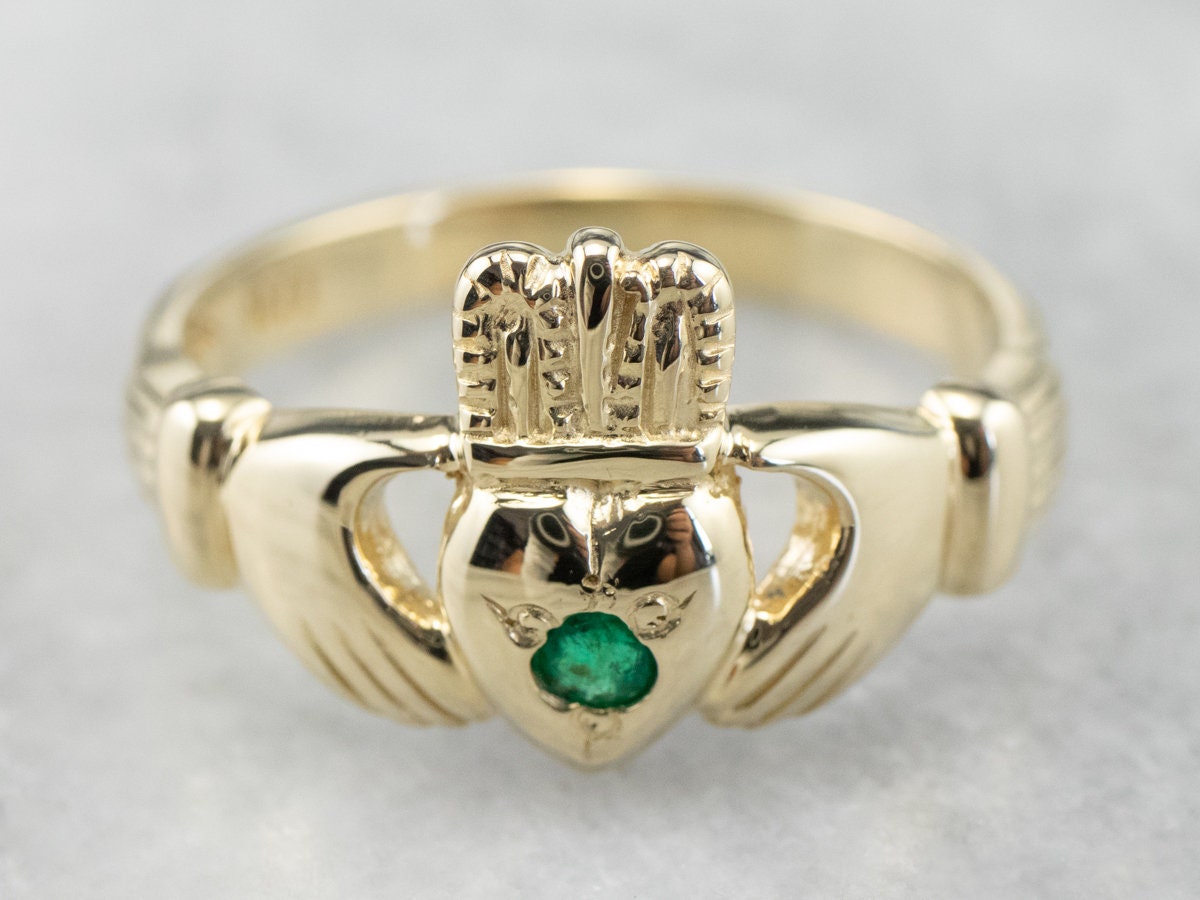 Emerald Gold Claddagh Ring Irish Ring Romantic Gift Promise | Etsy