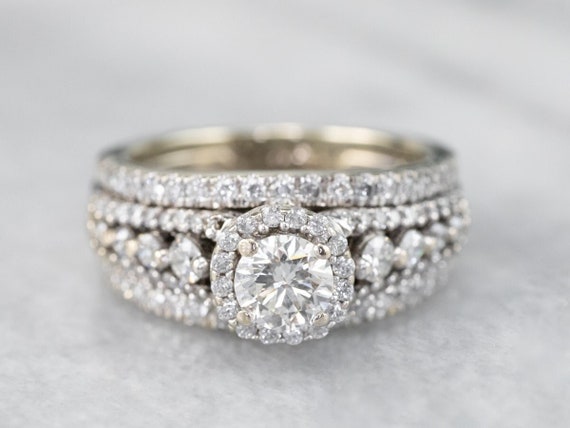Diamond Engagement and Wedding Band Stacked Set, … - image 1
