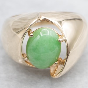 Modernist Jadeite Cocktail Ring, Jade Statement Ring, Vintage Jade Ring, Cabochon Ring, Yellow Gold Jadeite Ring, Jadeite Jewelry A65713