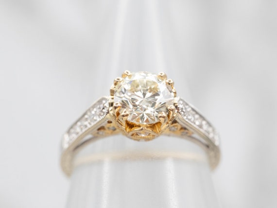 Two Tone Diamond Engagement Ring with Diamond Acc… - image 4