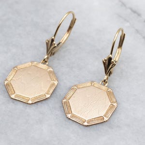 Two-Tone Gold Octagon Cufflink Conversion Drop Earrings