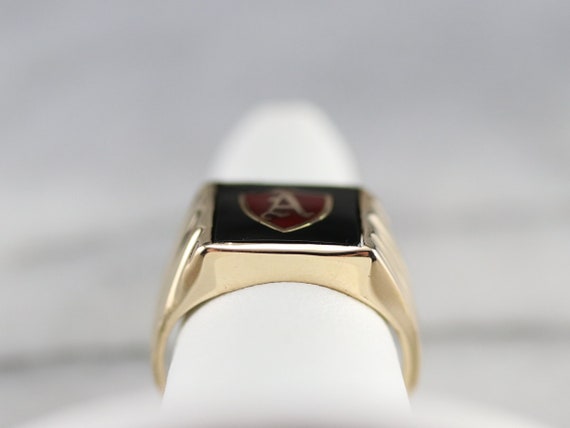 Onyx and Enamel "A" Initial Ring, Yellow Gold Sta… - image 8