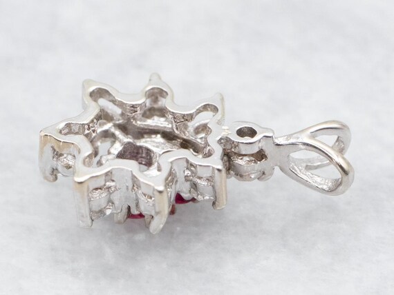 14K White Gold Ruby and Diamond Halo Pendant - image 2