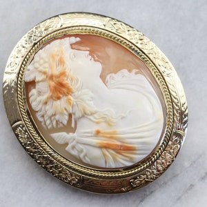 Large Vintage Cameo Brooch, Statement Jewelry, Cameo Collector, Gold Cameo Pin, Estate Jewelry 02KCVC23