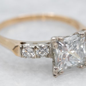 Anello di fidanzamento con diamante taglio principessa retrò, oro bicolore 14k