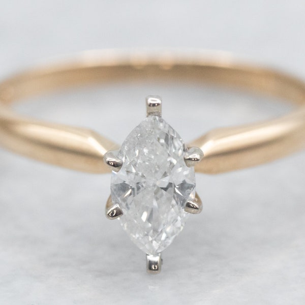 Marquise Cut Diamond Solitaire Ring, Marquise Diamond Engagement Ring, Marquise Cut, Solitaire Engagement, Two Tone Gold Diamond A37331