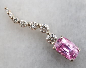 Pink Sapphire and Diamond Pendant, Two Tone Sapphire Pendant, Anniversary Gift, Sapphire Necklace, Layering Pendant QD9RFA54