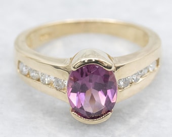 14K Yellow Gold Rhodolite Garnet Ring with Diamond Accents