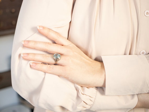 Bague Art Déco En Argent Massif Avec Aqua-marine Et Opale De Feu - Neuf Sans Emballage, Filigrane