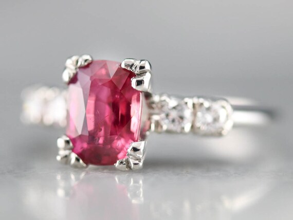 Platinum Ruby and Diamond Ring, Retro Anniversary… - image 3