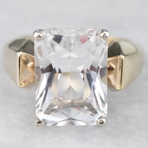 Clear Quartz Cocktail Ring, Two Tone Gold Quartz Ring, Quartz Gemstone Ring, Emerald Cut Gemstone Ring, Quartz Statement Ring FVFMVL47