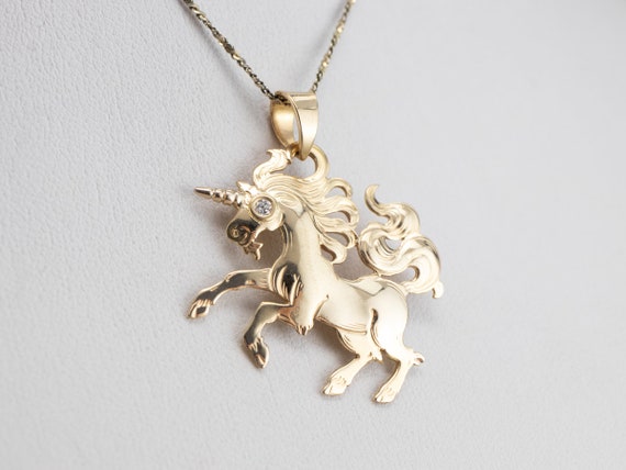 Gold and Diamond Magical Unicorn Pendant, Gold Un… - image 8