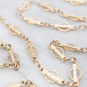 Long Gold Decorative Link Chain, Vintage Gold Necklace, 14K Yellow Gold Chain, Fancy Link Chain, 23 Inch Chain A57220