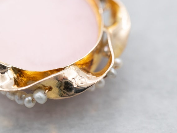 Vintage Pink Cameo Seed Pearl Pendant, Yellow Gol… - image 3