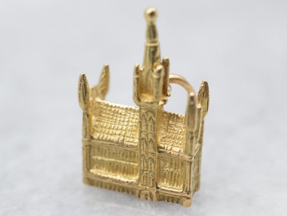 Vintage 14K Gold Grand Place Brussels Charm, Travel Souvenir Pendant