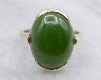Vintage 10K Gold Nephrite Jade Cabochon Ring