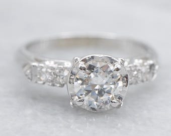 Vintage Round Diamond 14K White Gold Engagement Ring