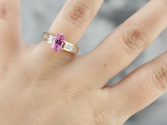 Pink Sapphire Anniversary Ring, Sapphire and Diam… - image 6