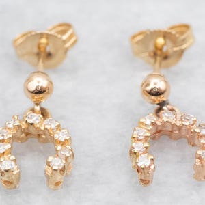 Diamond Horseshoe Drop Earrings, Yellow Gold Diamond Earrings, Diamond Drop Earrings, Lucky Charm, Gifts for Her, Diamond Jewelry A53246