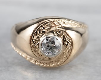 Unisex Old Mine Cut Diamond Ring, Vintage Diamond Solitaire Ring, Yellow Gold Diamond Ring, Diamond Statement Ring, Diamond Jewelry RMA15DYW