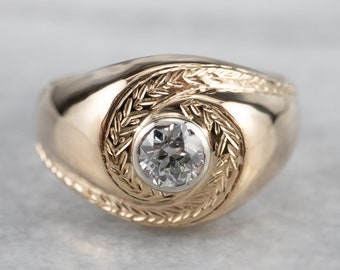 Vintage Old Mine Cut Diamond Ring, 14K Yellow Gold Solitaire, Size 9