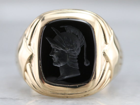 Men S Black Onyx Intaglio Ring Retro Era Onyx Ring Etsy
