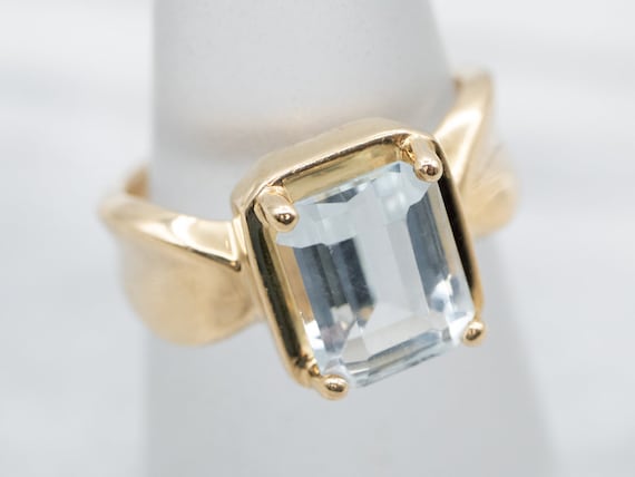 Aquamarine Gold Solitaire Ring, Emerald Cut Aquam… - image 3