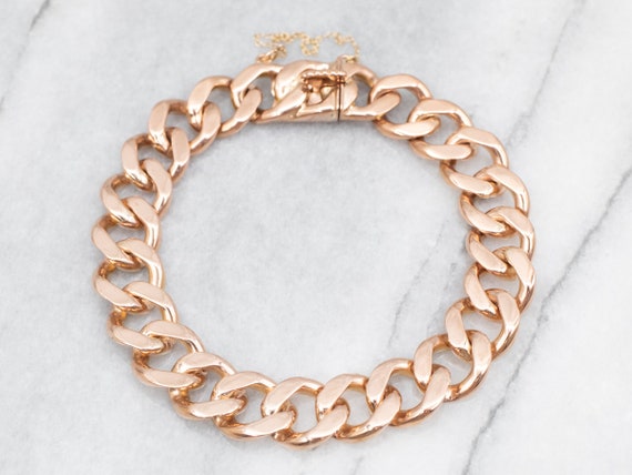 Rose Gold Curb Chain Bracelet With Box Clasp and Safety