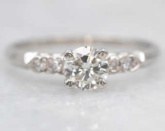 Retro Platinum Diamond Engagement Ring, Round Brilliant Cut
