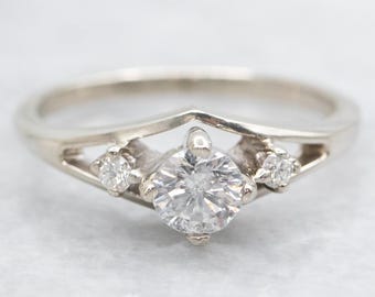 Vintage 14 kt witgouden diamanten verlovingsring, 0,35 karaat