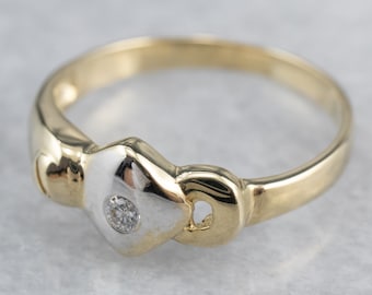 Vintage 14K Two Tone Gold Diamond Solitaire Ring