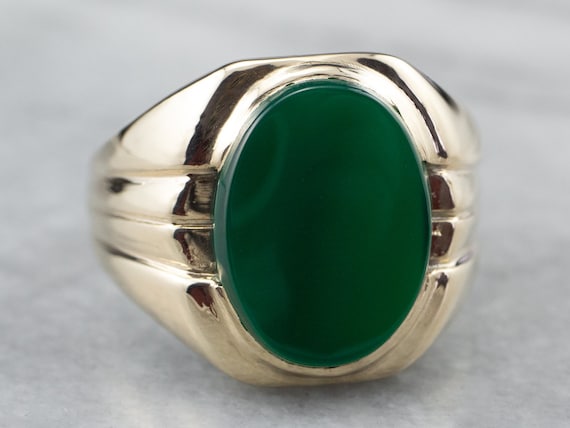 Men's Green Onyx Statement Ring, Green Stone Ring… - image 1