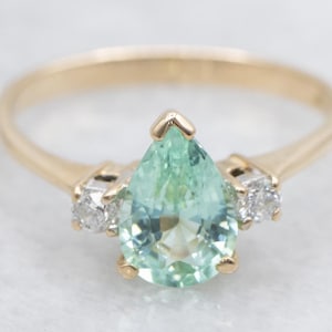 Mint Green Tourmaline and Diamond Yellow Gold Ring, Tourmaline Anniversary Ring, Modern Tourmaline Ring, Three Stone Ring A59428