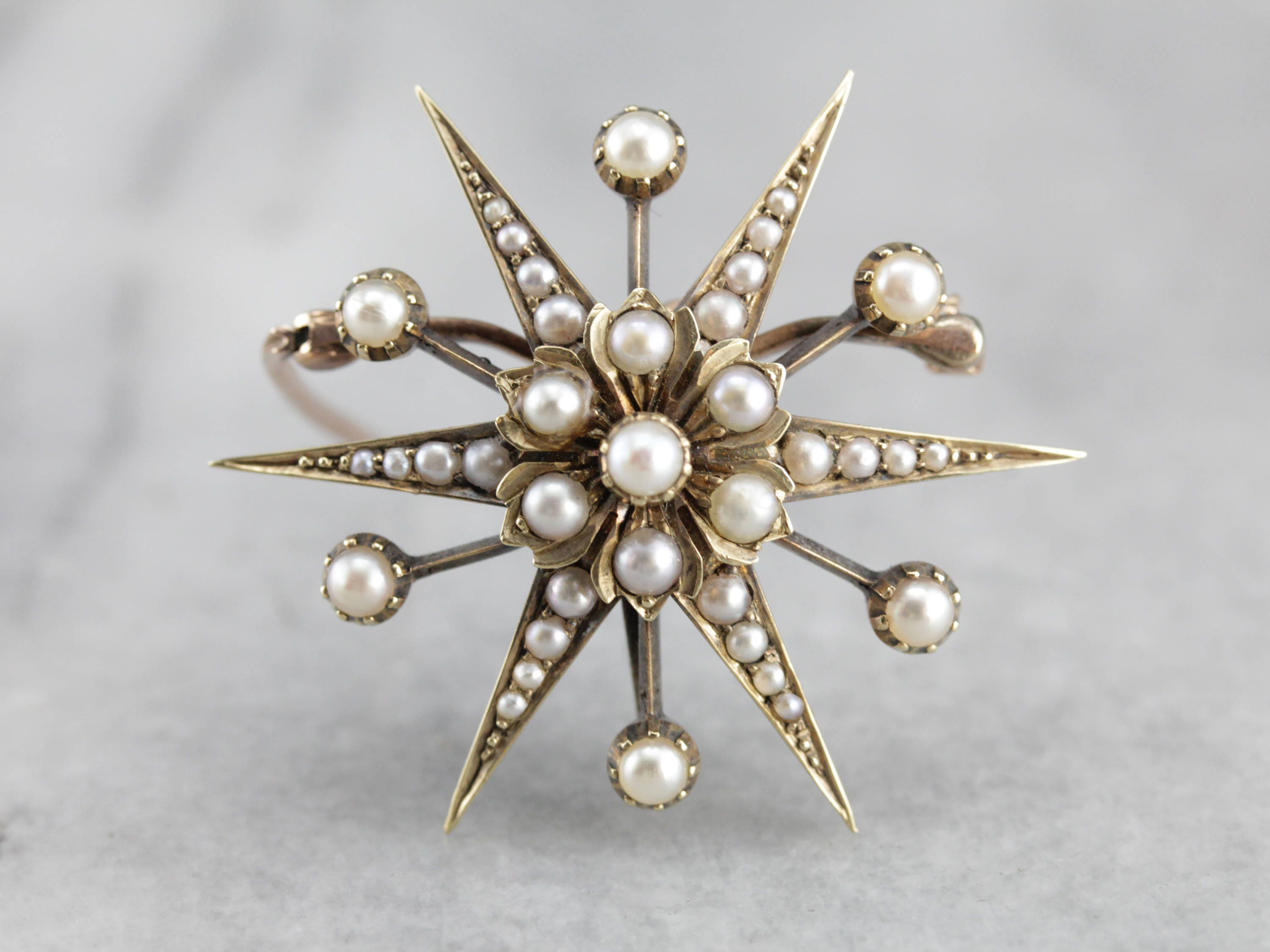 Antique Seed Pearl Starburst Brooch, Victorian Estate Jewelry UVVZCR-R -   Israel