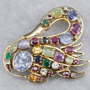 Gemstone Encrusted Gold Swan Pendant, Yellow Gold Pendant, Swan Jewelry, Animal Pendant, Animal Jewelry, Anniversary Gift, Bridal Gift A4776