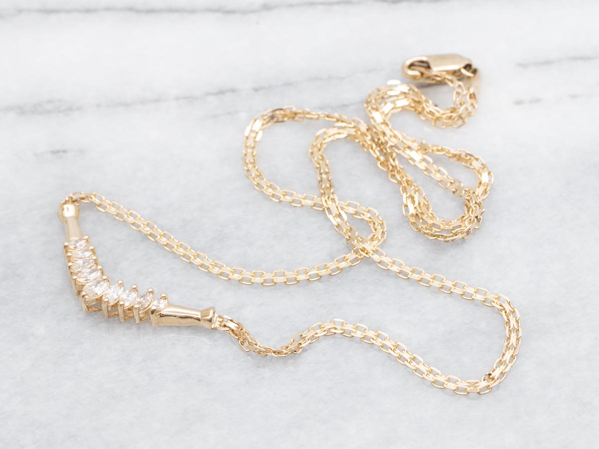 Marquise-Cut Diamond Necklace, Yellow Gold Diamond Necklace, Diamond Anniversary, Diamond Jewelry, Gifts for Her A47688
