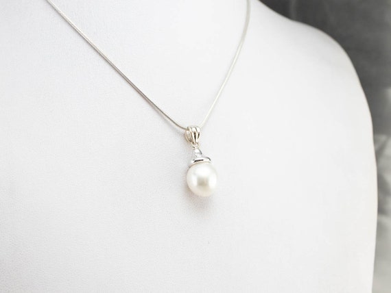 White Pearl Pendant, Pearl Solitaire Pendant, Lay… - image 7