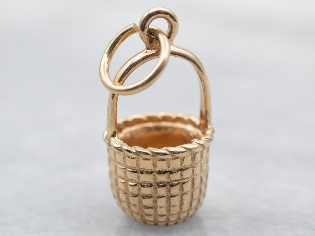 Yellow Gold Nantucket Basket Charm, Yellow Gold Nantucket Basket