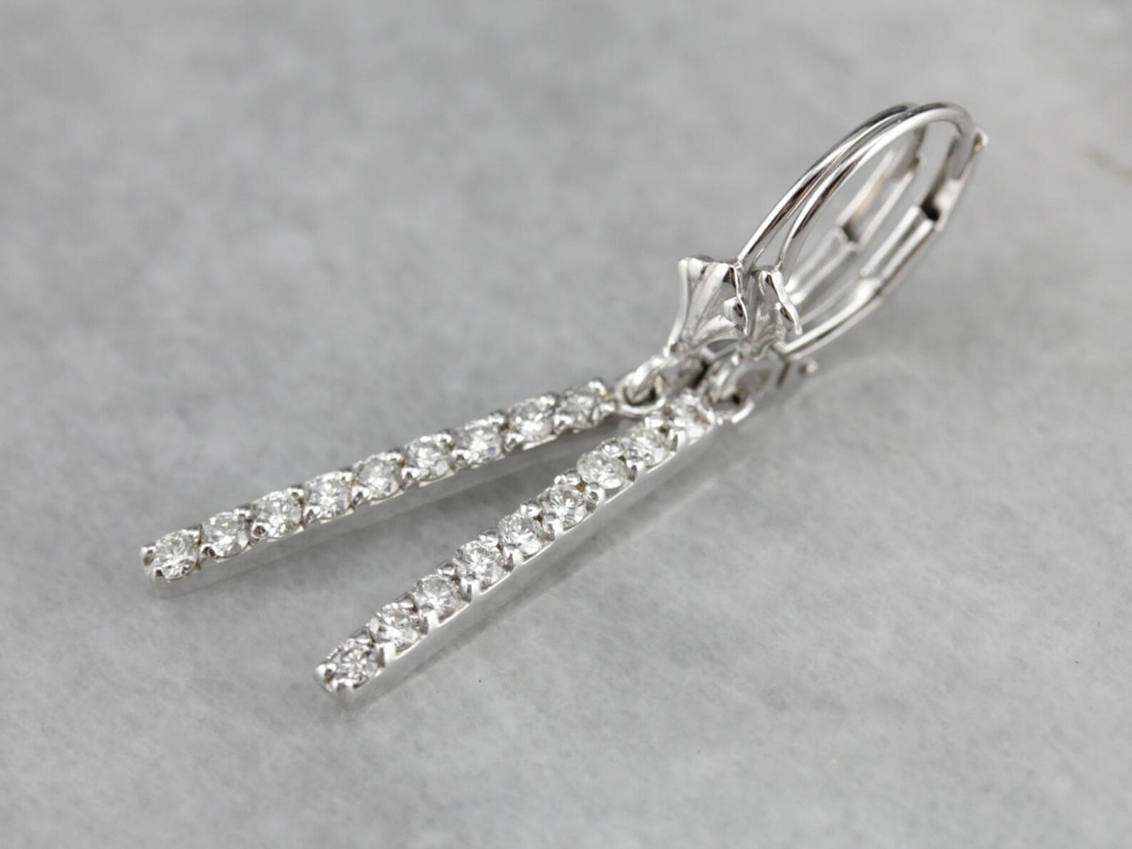 White gold long drop earrings Clearance