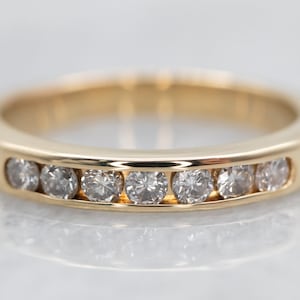 Yellow Gold Channel Set Diamond Wedding Band, Gold Channel Set Diamond Wedding Band, Stacking Band, Anniversary Gift A27838