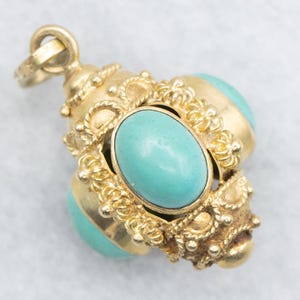Gorgeous Italian Gold Turquoise Fob, Yellow Gold Cabochon Pendant, Statement Pendant, Estate Jewelry A60905